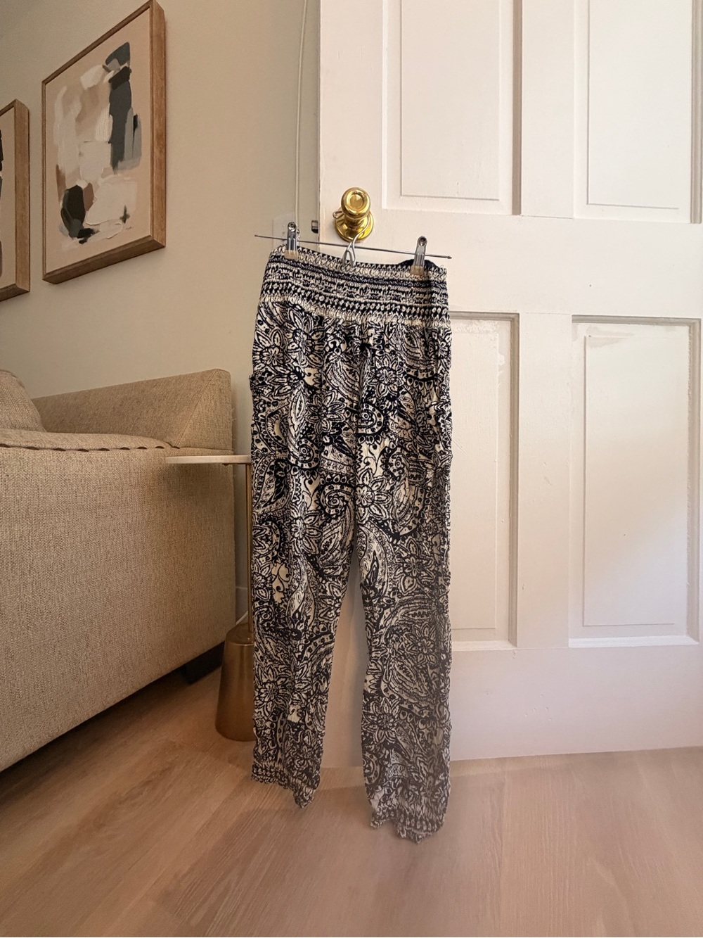 easel Black & White Paisley Wide-Leg Pull-On Pants